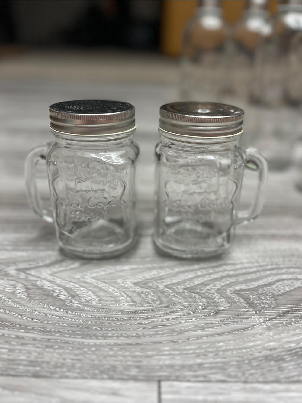 Glass Mason Jar Mugs with Silver Lids - Set of 2